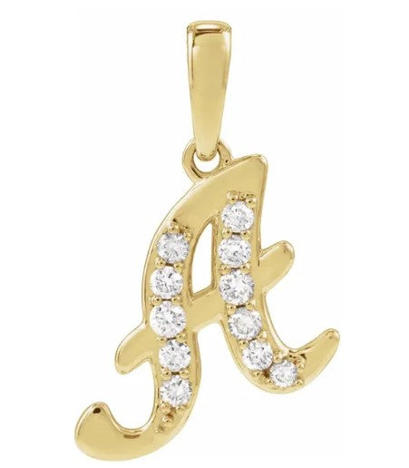 14K Gold Diamond Uppercase Initial Pendant Necklace
