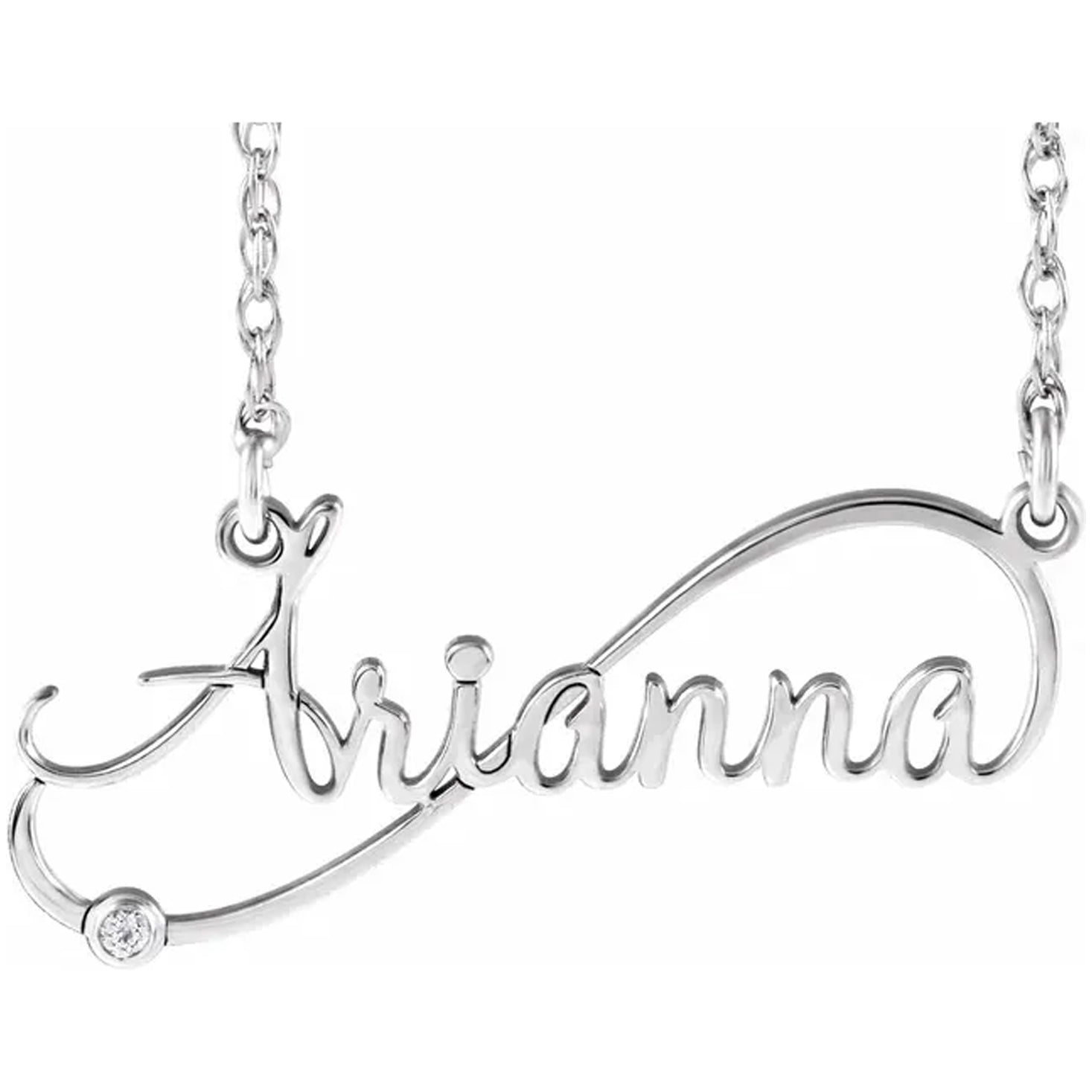 14K Gold .015 CT Natural Diamond Infinity-Inspired Script Name Necklace 16 - 18"
