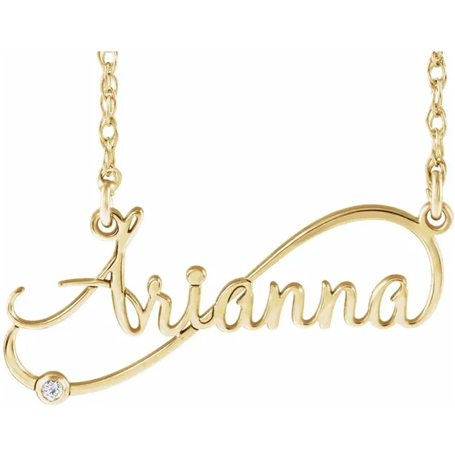 14K Gold .015 CT Natural Diamond Infinity-Inspired Script Name Necklace 16 - 18"