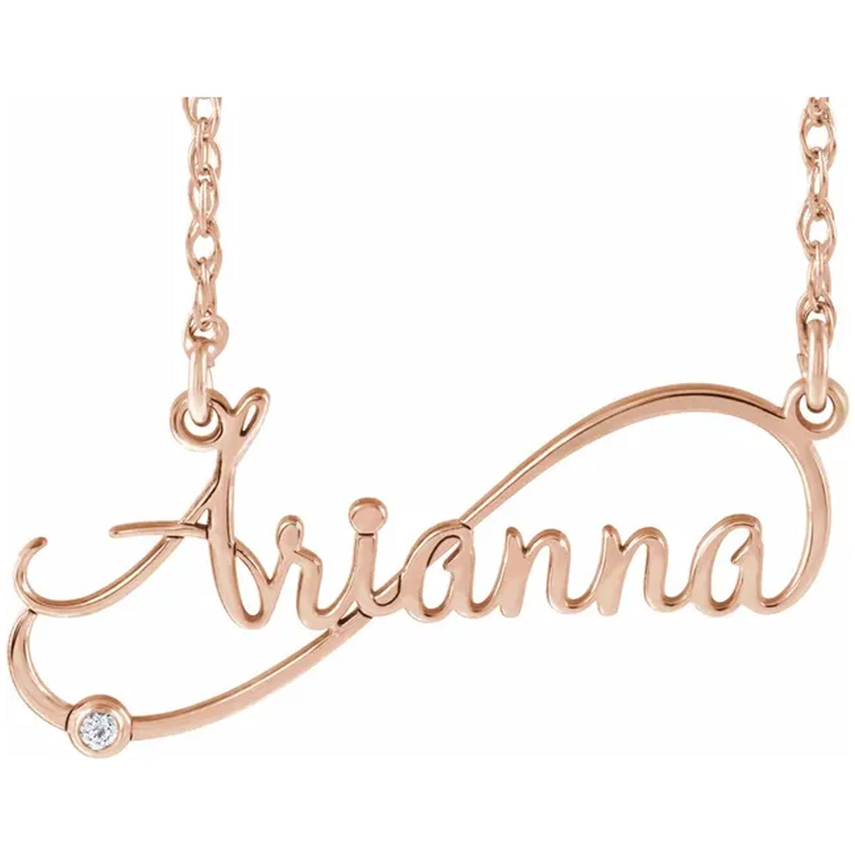 14K Gold .015 CT Natural Diamond Infinity-Inspired Script Name Necklace 16 - 18"