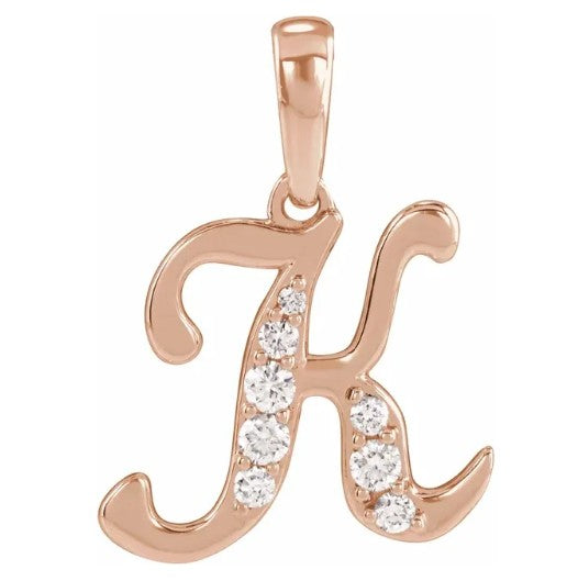 14K Gold Diamond Uppercase Initial Pendant Necklace