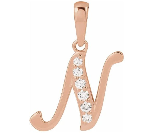 14K Gold Diamond Uppercase Initial Pendant Necklace
