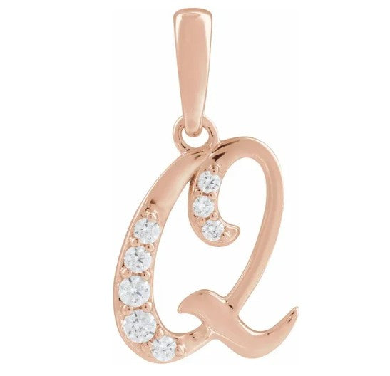 14K Gold Diamond Uppercase Initial Pendant Necklace
