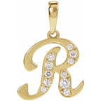 14K Gold Diamond Uppercase Initial Pendant Necklace