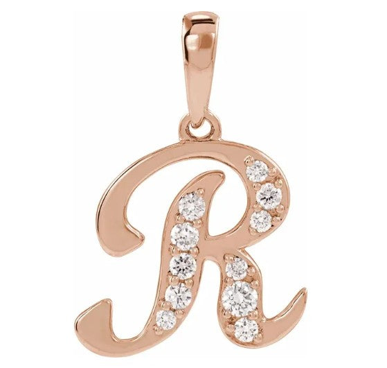 14K Gold Diamond Uppercase Initial Pendant Necklace