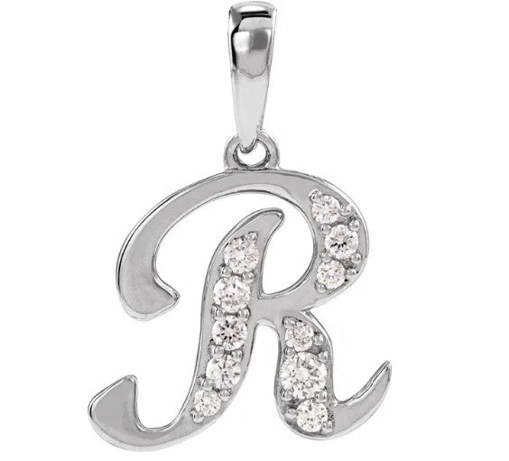 14K Gold Diamond Uppercase Initial Pendant Necklace