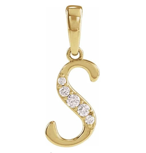 14K Gold Diamond Uppercase Initial Pendant Necklace
