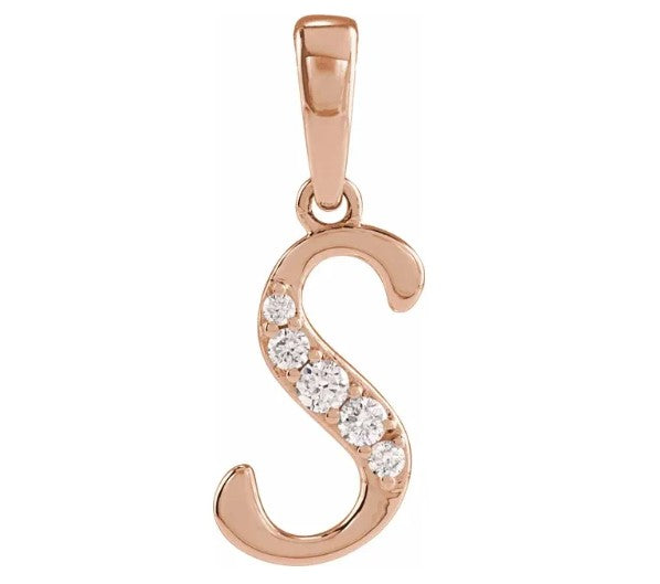 14K Gold Diamond Uppercase Initial Pendant Necklace