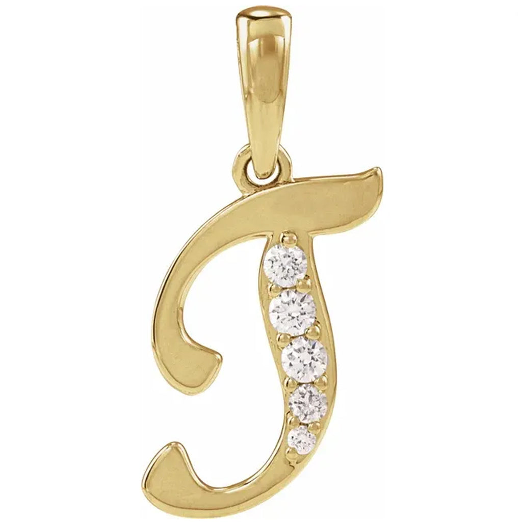 14K Gold Diamond Uppercase Initial Pendant Necklace
