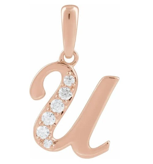 14K Gold Diamond Uppercase Initial Pendant Necklace
