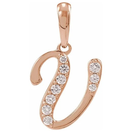 14K Gold Diamond Uppercase Initial Pendant Necklace