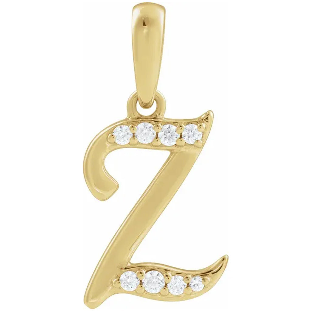 14K Gold Diamond Uppercase Initial Pendant Necklace