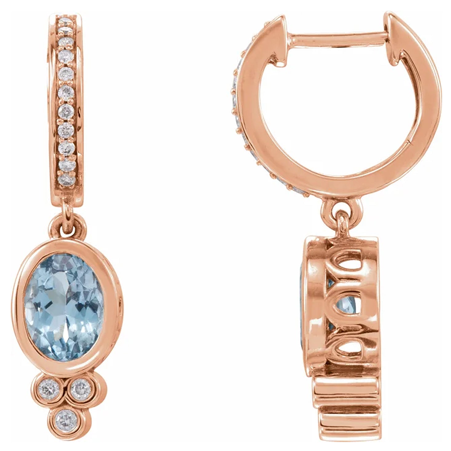14K Aquamarine & 1/6 CTW Diamond Hoop Earrings