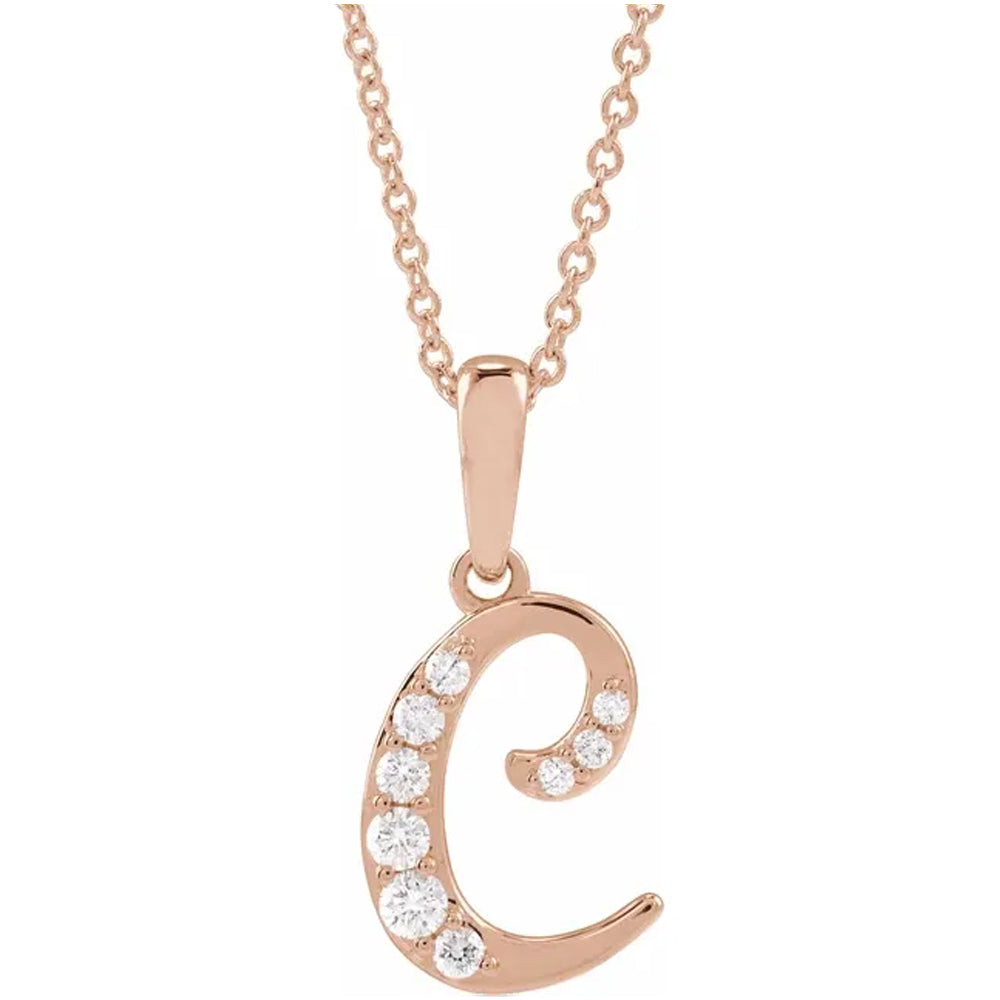 14K Gold Diamond Uppercase Initial Pendant Necklace