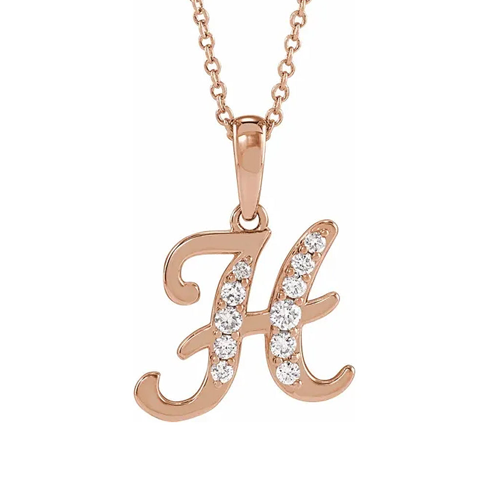 14K Gold Diamond Uppercase Initial Pendant Necklace
