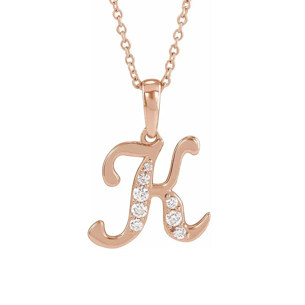 14K Gold Diamond Uppercase Initial Pendant Necklace