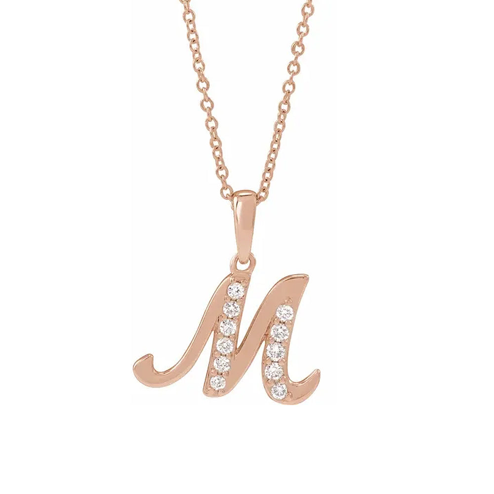 14K Gold Diamond Uppercase Initial Pendant Necklace