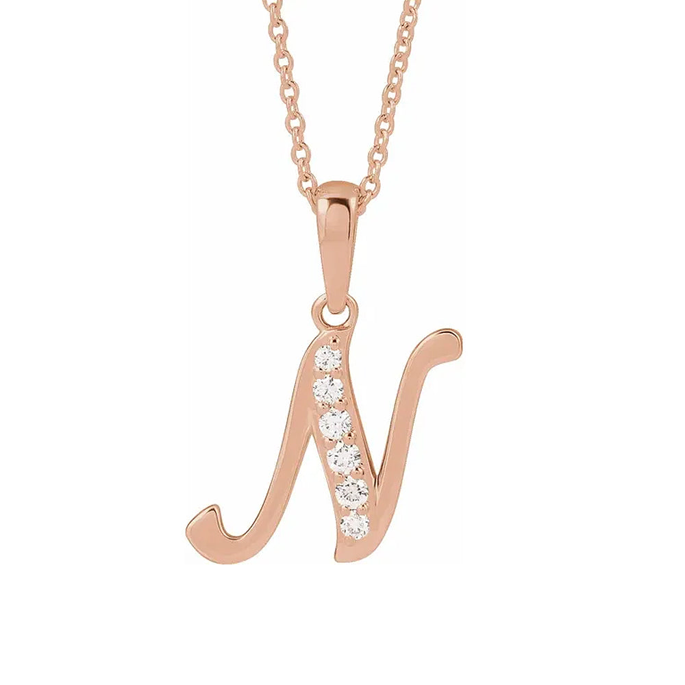 14K Gold Diamond Uppercase Initial Pendant Necklace