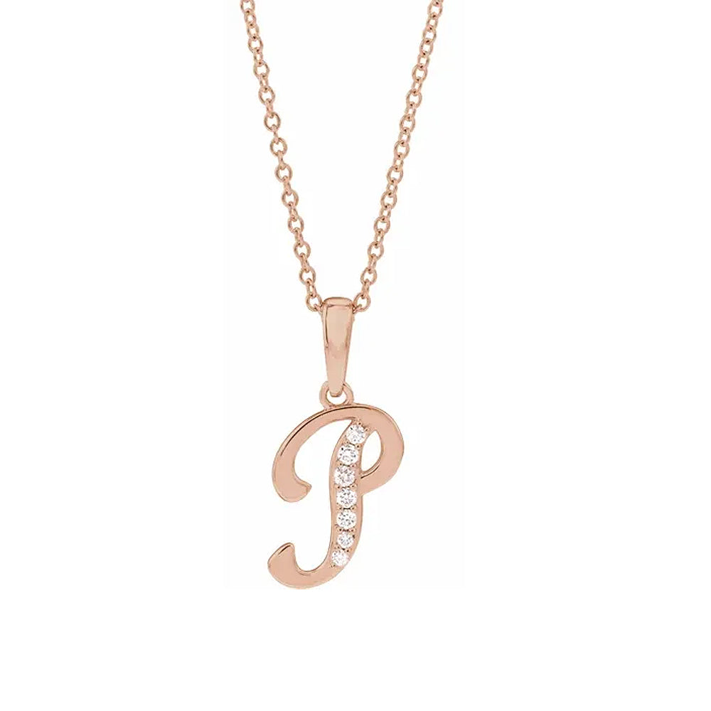 14K Gold Diamond Uppercase Initial Pendant Necklace
