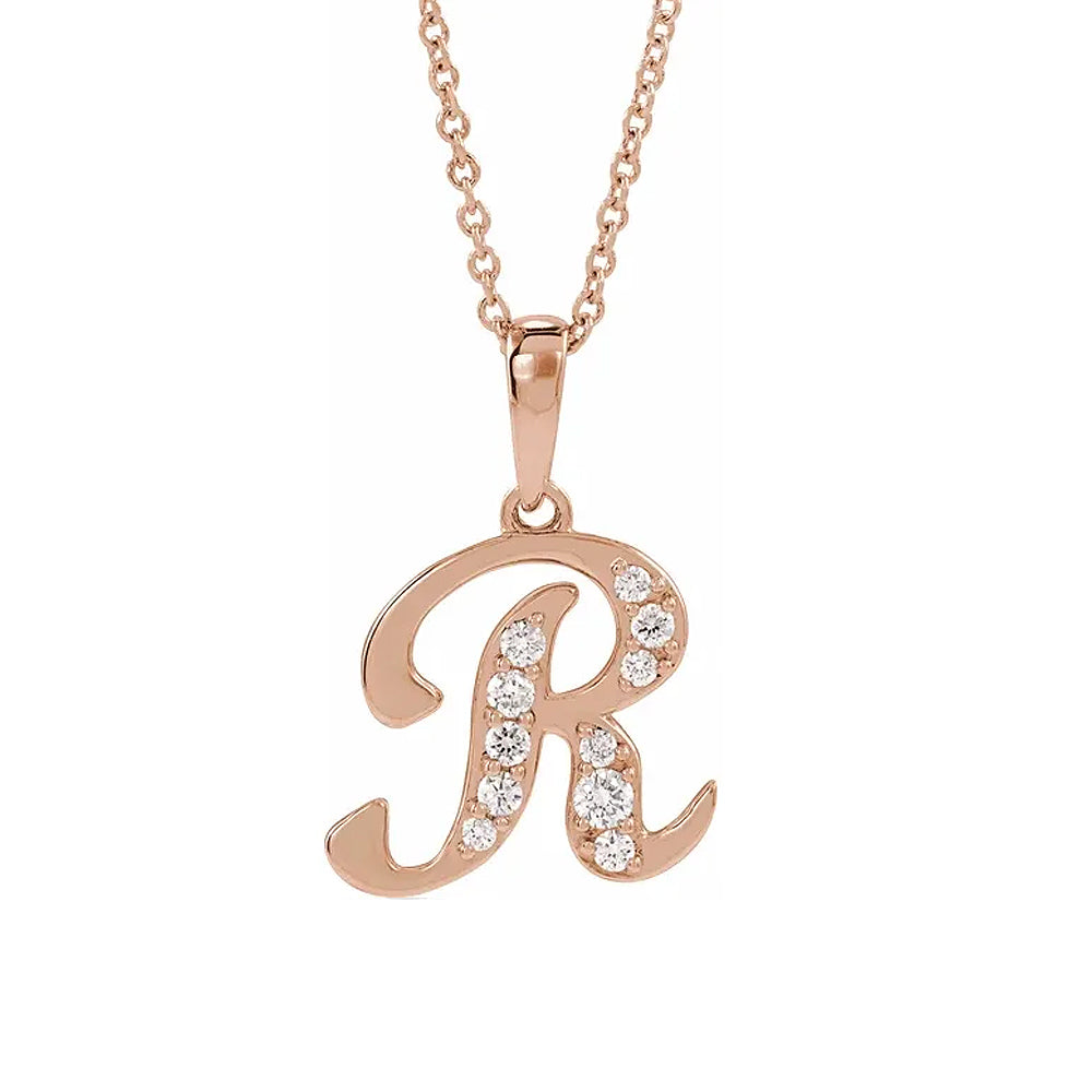 14K Gold Diamond Uppercase Initial Pendant Necklace