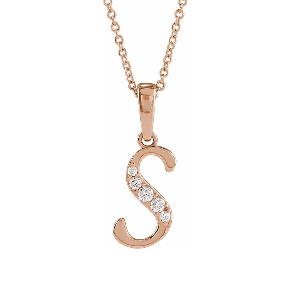 14K Gold Diamond Uppercase Initial Pendant Necklace