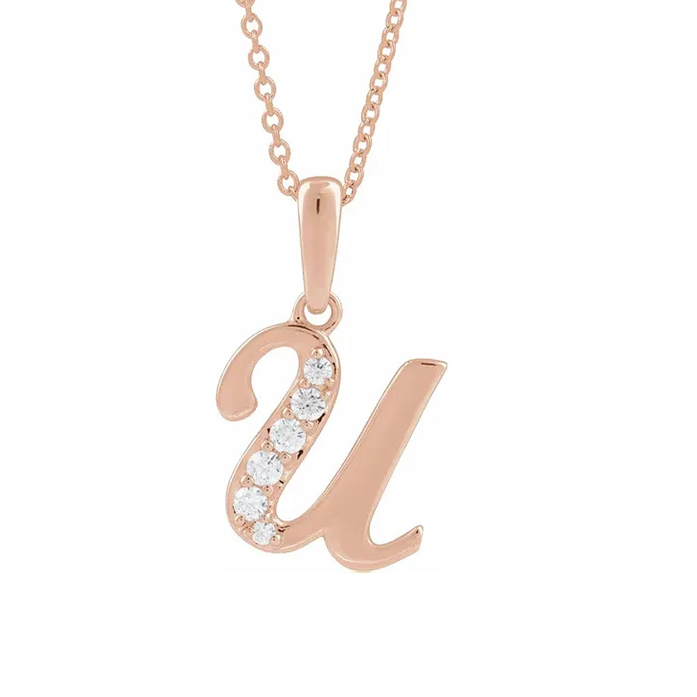 14K Gold Diamond Uppercase Initial Pendant Necklace