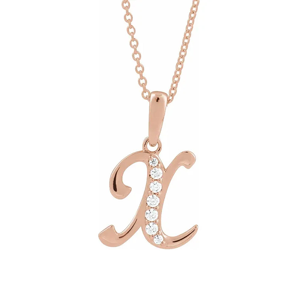 14K Gold Diamond Uppercase Initial Pendant Necklace