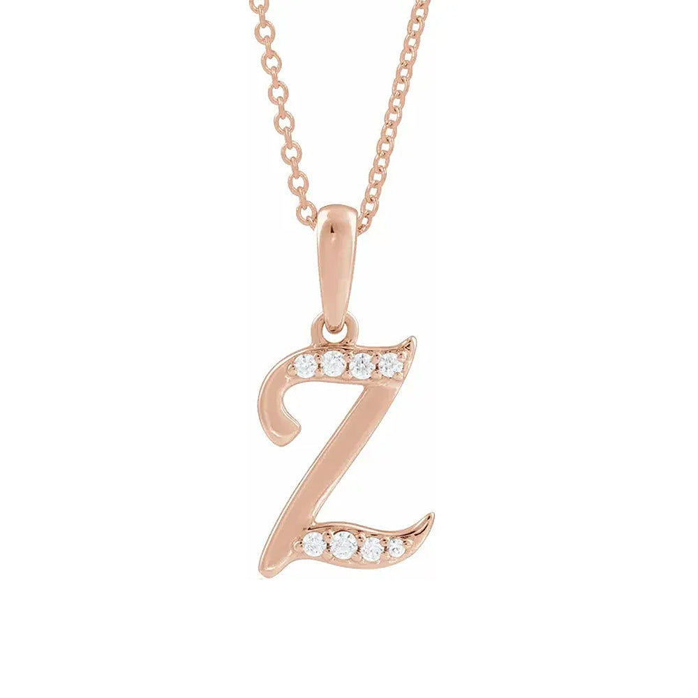 14K Gold Diamond Uppercase Initial Pendant Necklace
