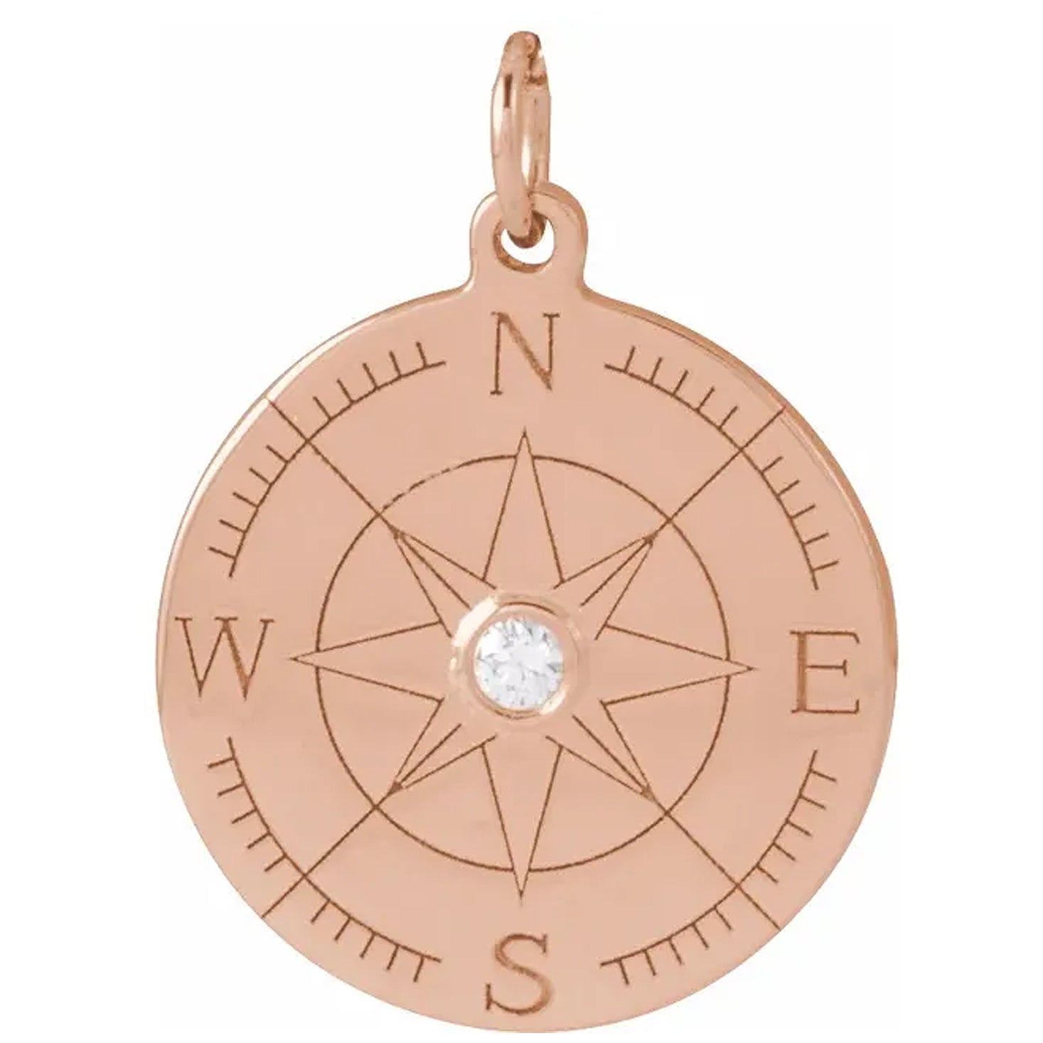 14K Yellow Gold Diamond Compass Pendant