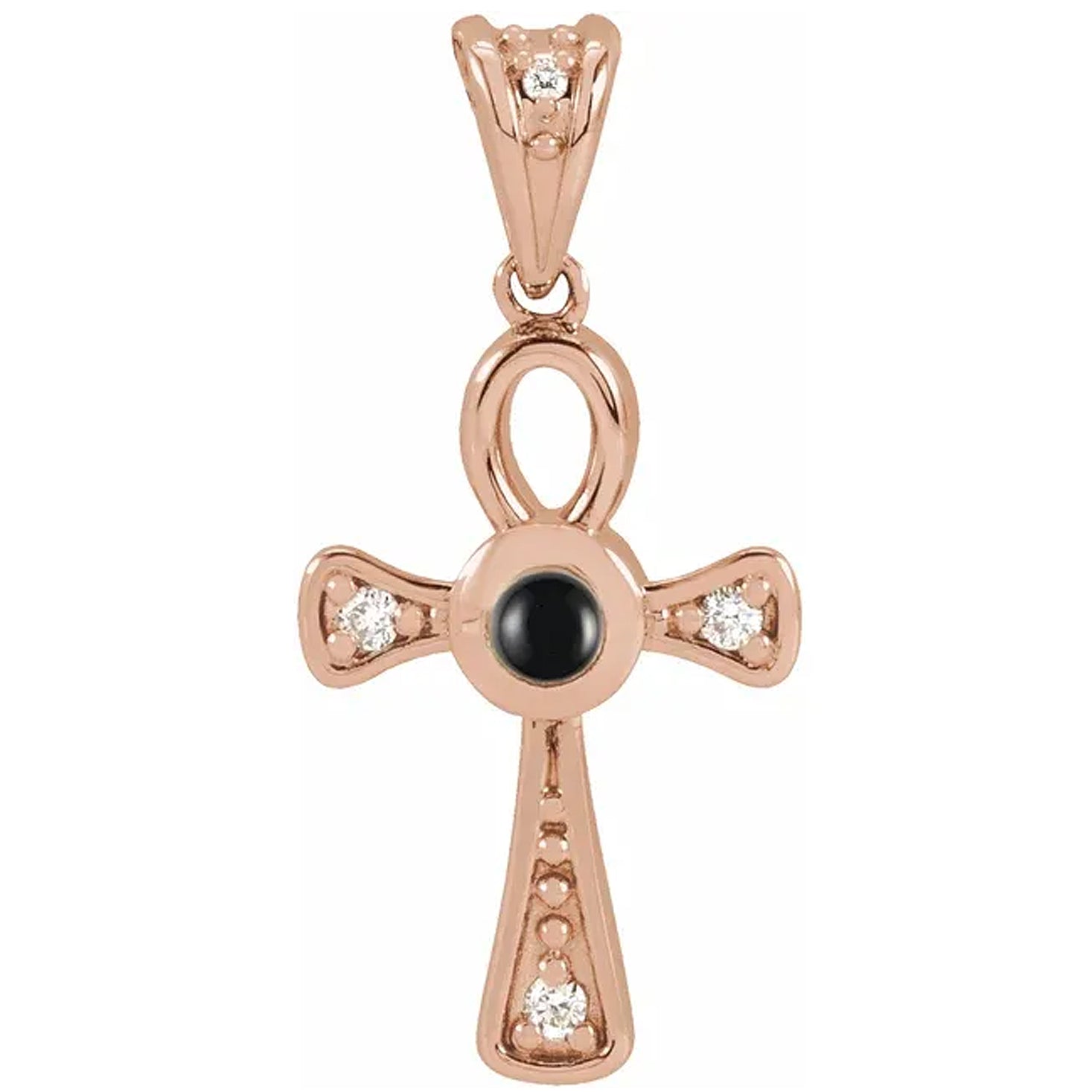 14K Gold Natural Gemstone & .04 CTW Natural Diamond Ankh Cross Pendant