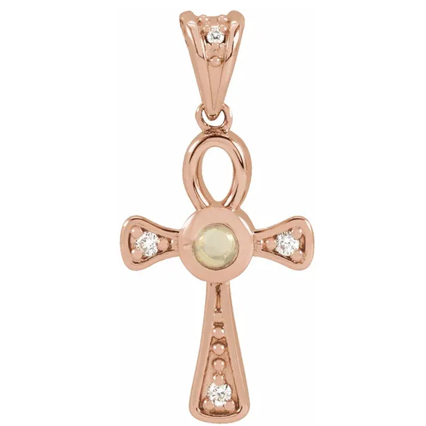 14K Gold Natural Gemstone & .04 CTW Natural Diamond Ankh Cross Pendant