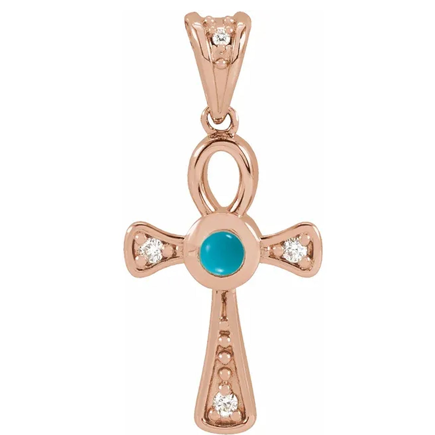 14K Gold Natural Gemstone & .04 CTW Natural Diamond Ankh Cross Pendant