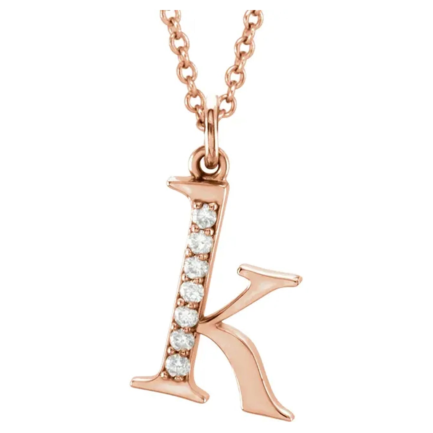 14K Gold Diamond Lowercase Initial Pendant Necklace