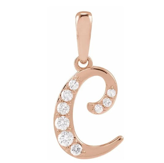 14K Gold Diamond Uppercase Initial Pendant Necklace