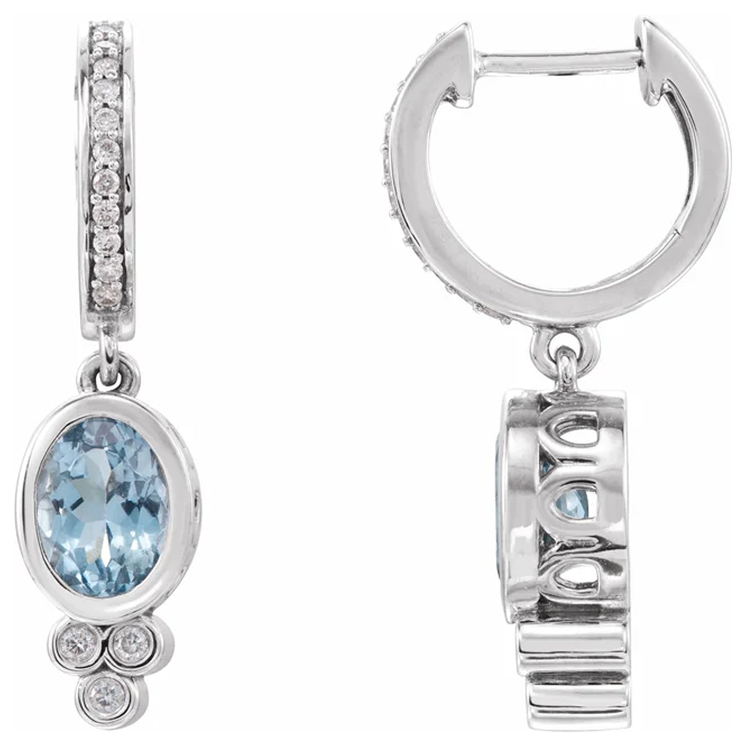 14K Aquamarine & 1/6 CTW Diamond Hoop Earrings