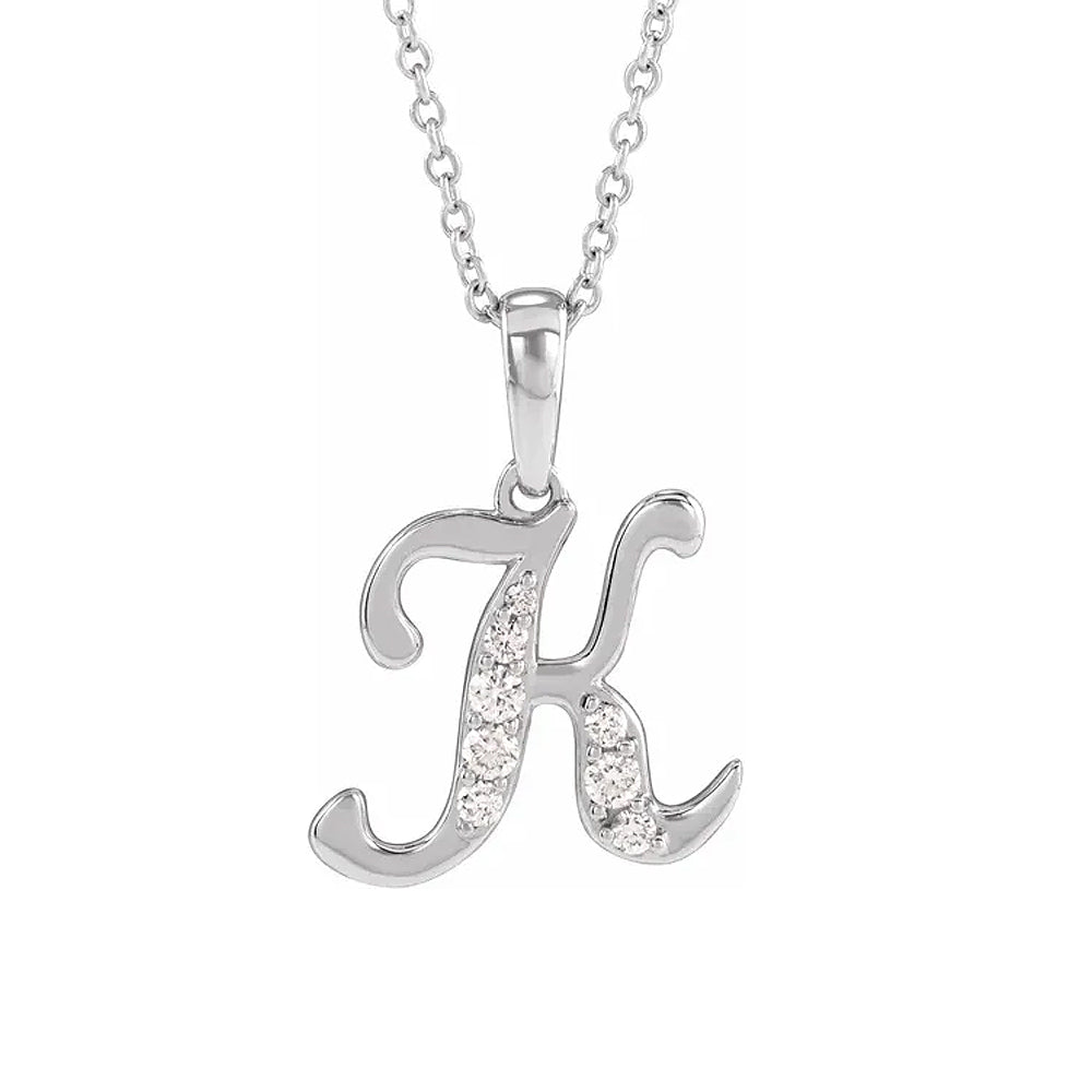 14K Gold Diamond Uppercase Initial Pendant Necklace