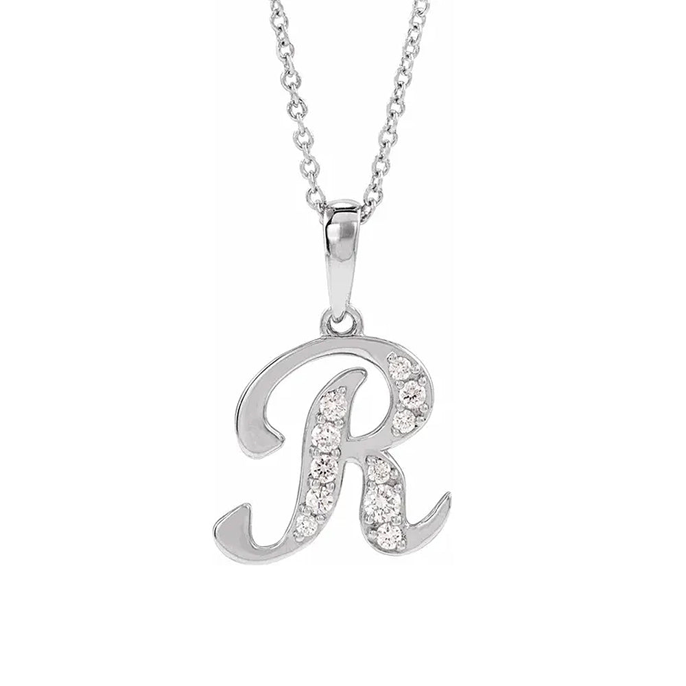 14K Gold Diamond Uppercase Initial Pendant Necklace
