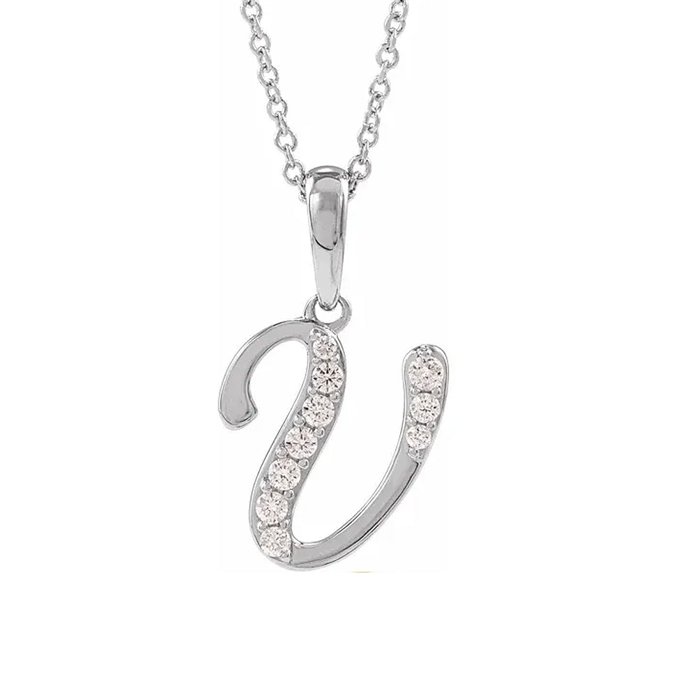 14K Gold Diamond Uppercase Initial Pendant Necklace