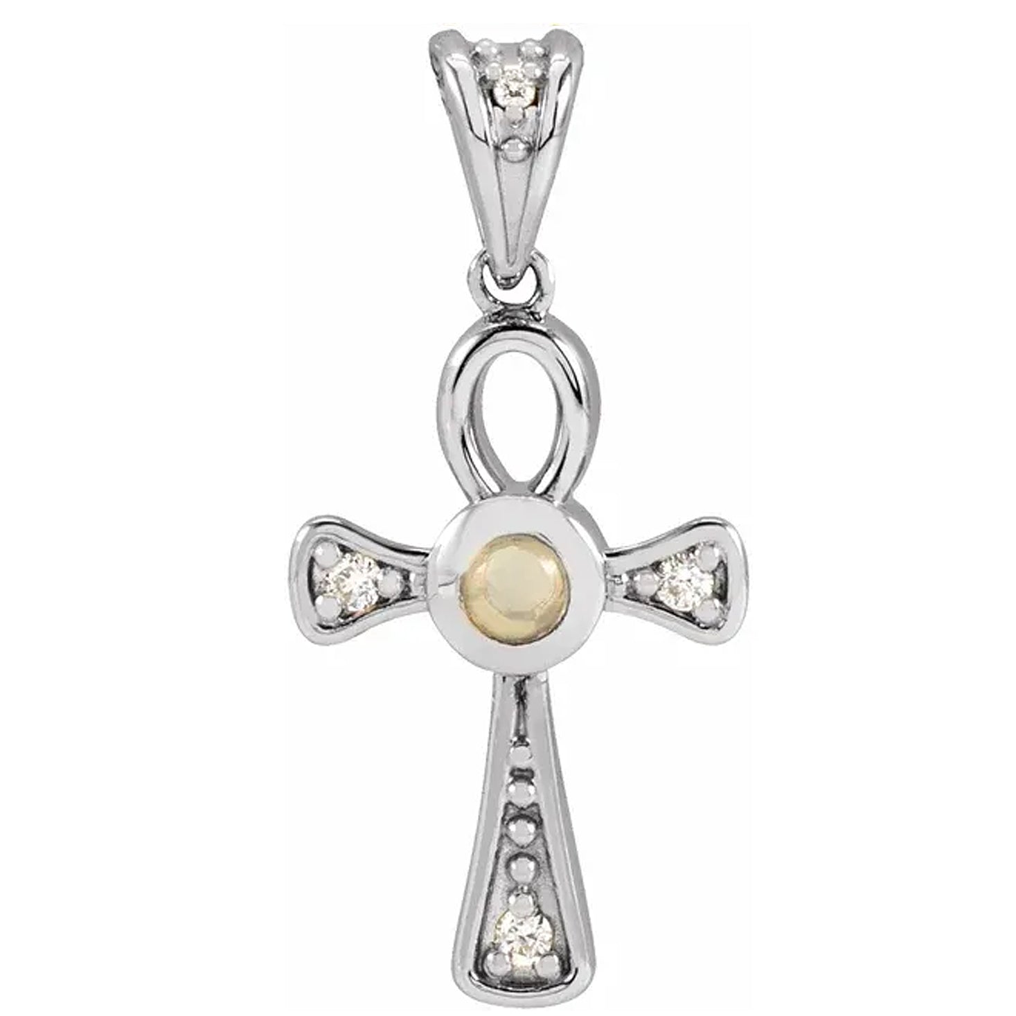 14K Gold Natural Gemstone & .04 CTW Natural Diamond Ankh Cross Pendant
