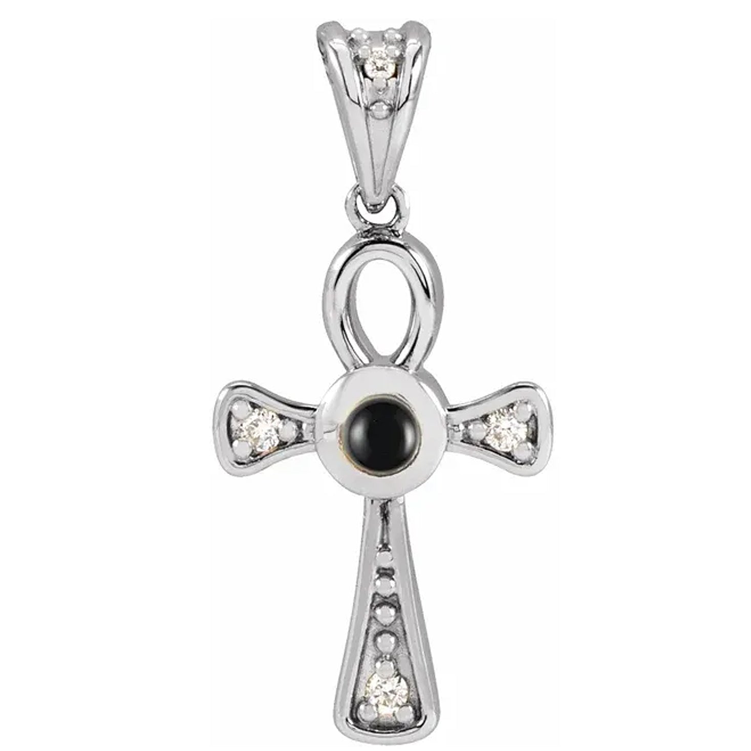 14K Gold Natural Gemstone & .04 CTW Natural Diamond Ankh Cross Pendant