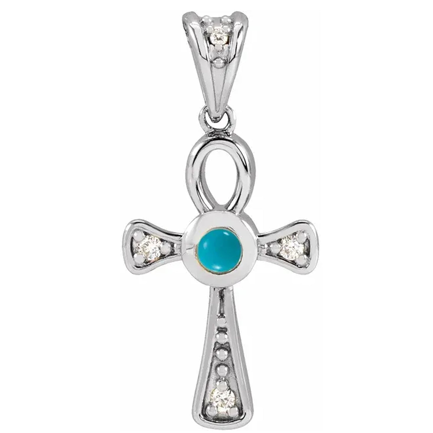14K Gold Natural Gemstone & .04 CTW Natural Diamond Ankh Cross Pendant