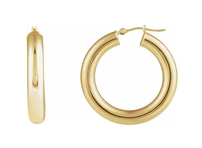 14K Gold Tube Hoop Earring