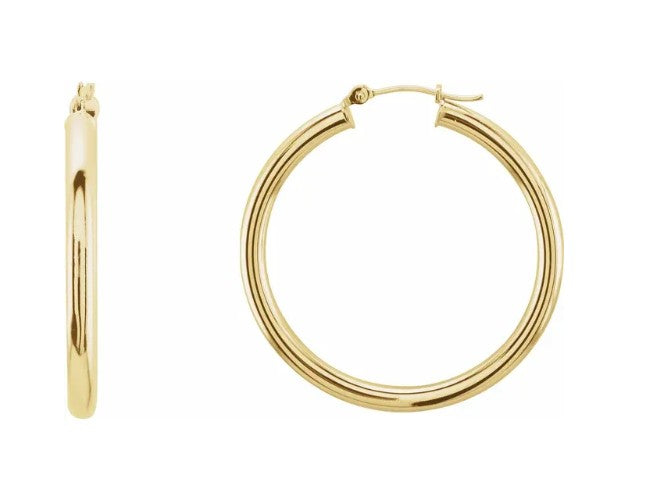 14K Gold Tube Hoop Earring