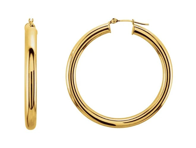 14K Gold Tube Hoop Earring
