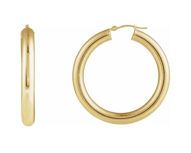 14K Gold Tube Hoop Earring