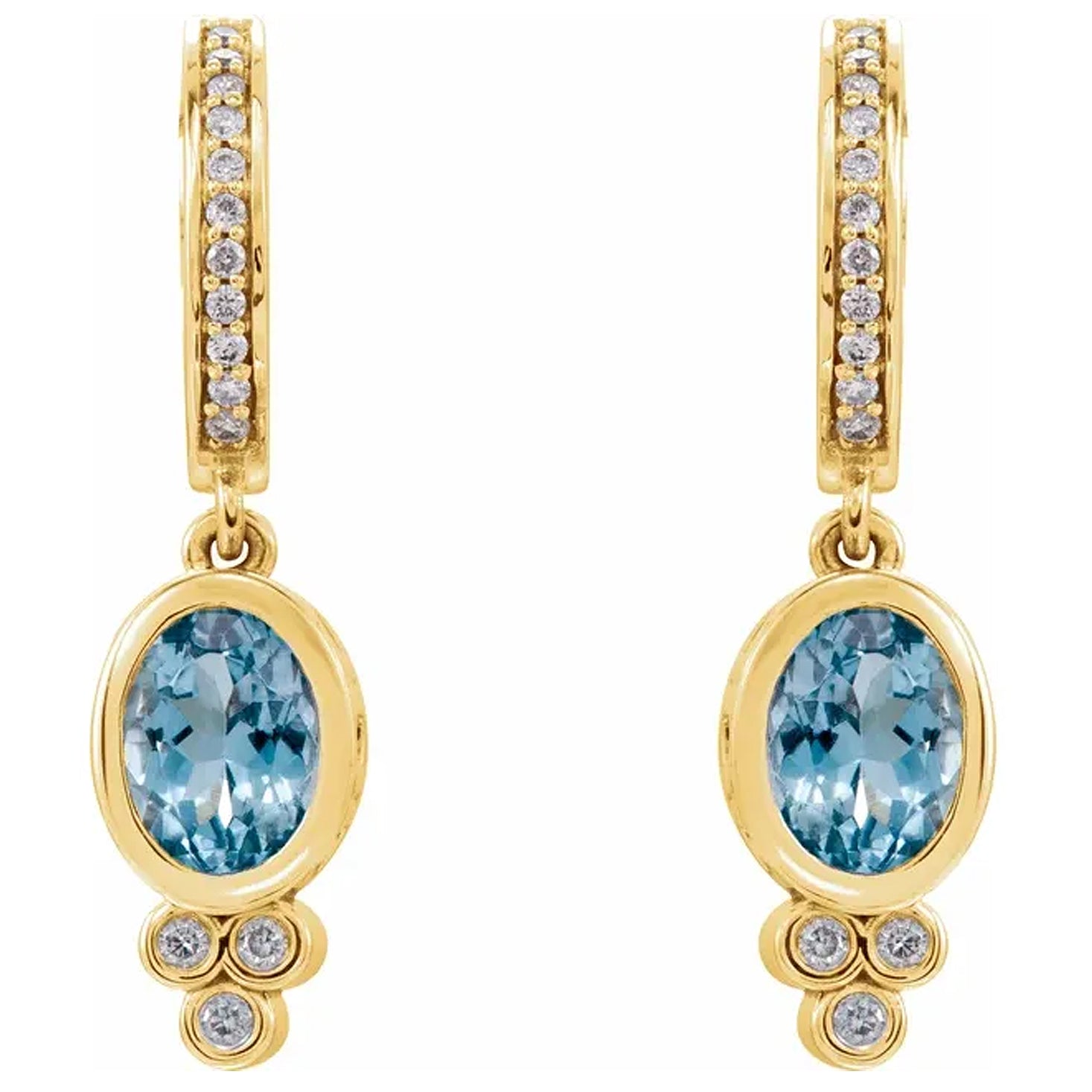 14K Aquamarine & 1/6 CTW Diamond Hoop Earrings