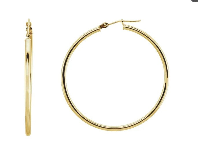 14K Gold Tube Hoop Earring