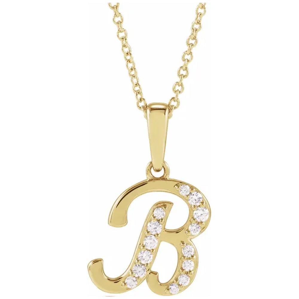 14K Gold Diamond Uppercase Initial Pendant Necklace
