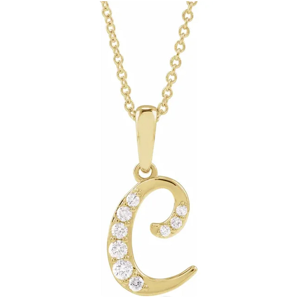 14K Gold Diamond Uppercase Initial Pendant Necklace