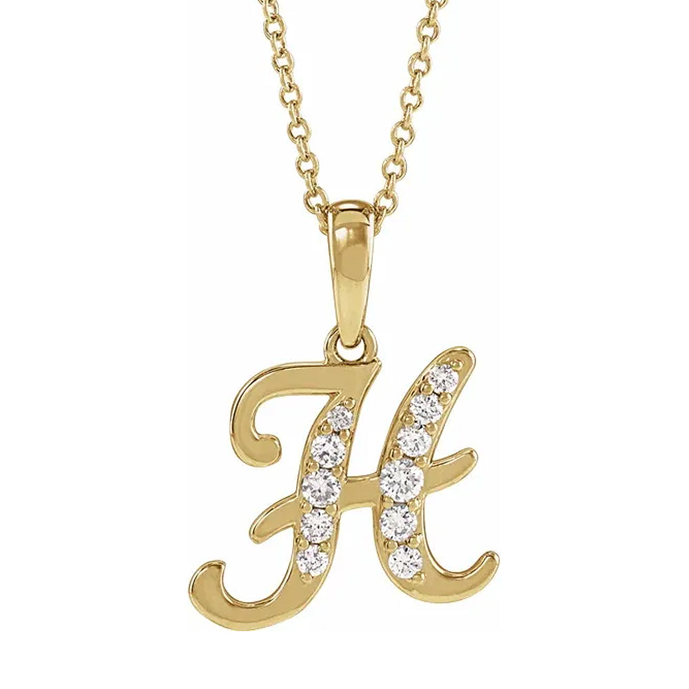 14K Gold Diamond Uppercase Initial Pendant Necklace